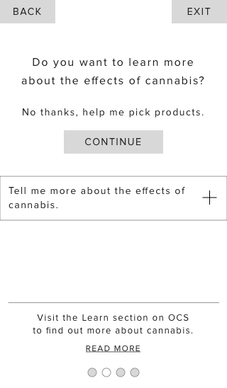 shopping guide, novice user wireframe, question one - learn about effects