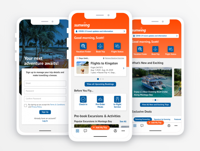 sunwing homepage tile, app redesign, iphone X